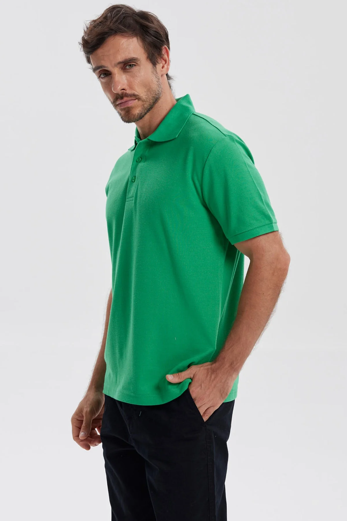 Polera Hombre Pique Básica Lisa Verde - Image 2