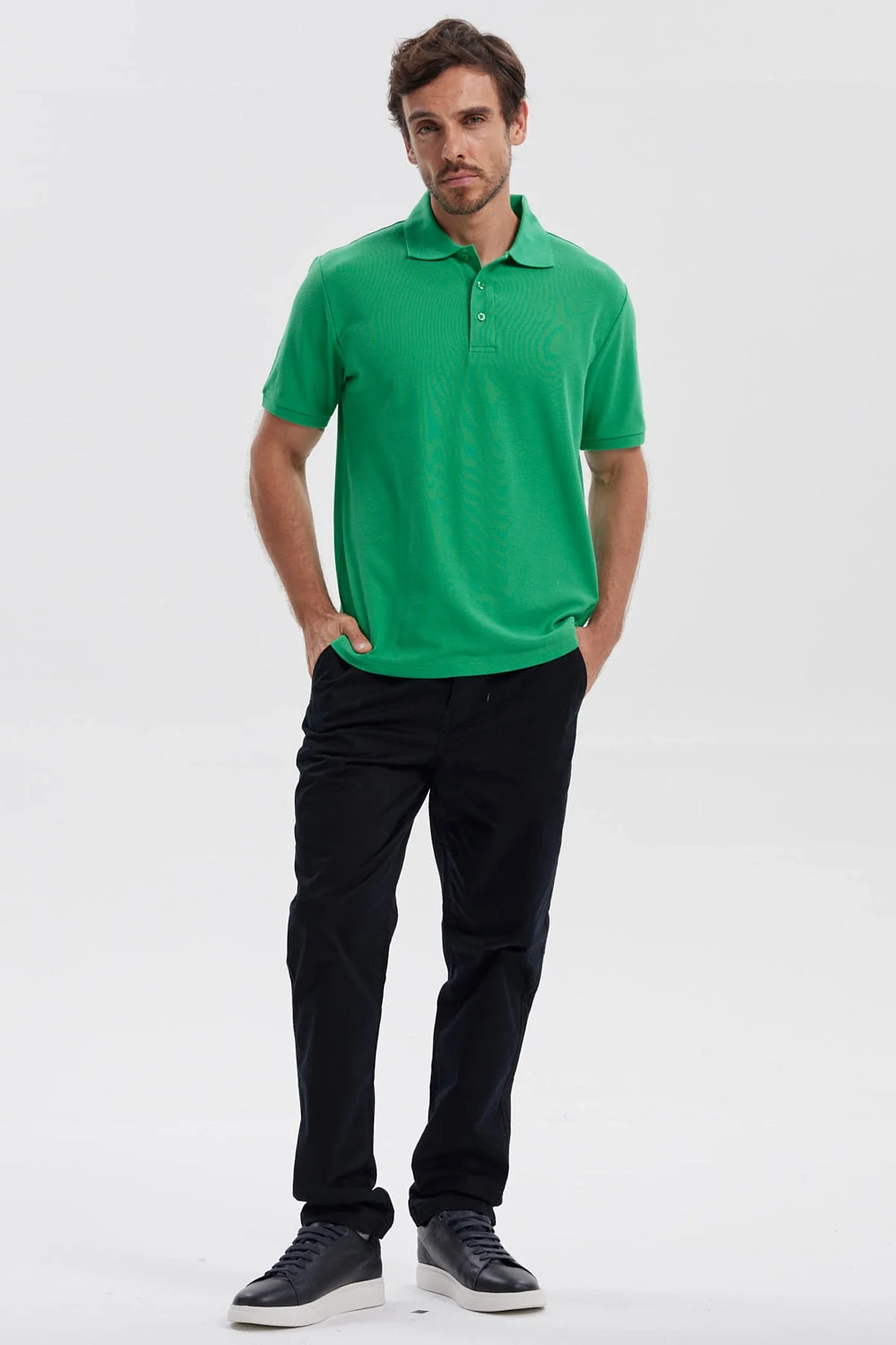 Polera Hombre Pique Básica Lisa Verde - Image 4