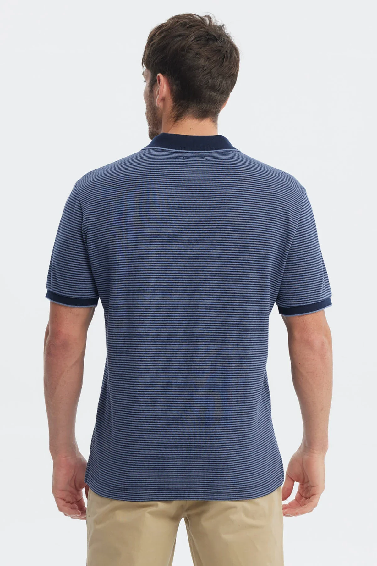 Polera Hombre Pique Rayas Logo Azul Marino - Image 3