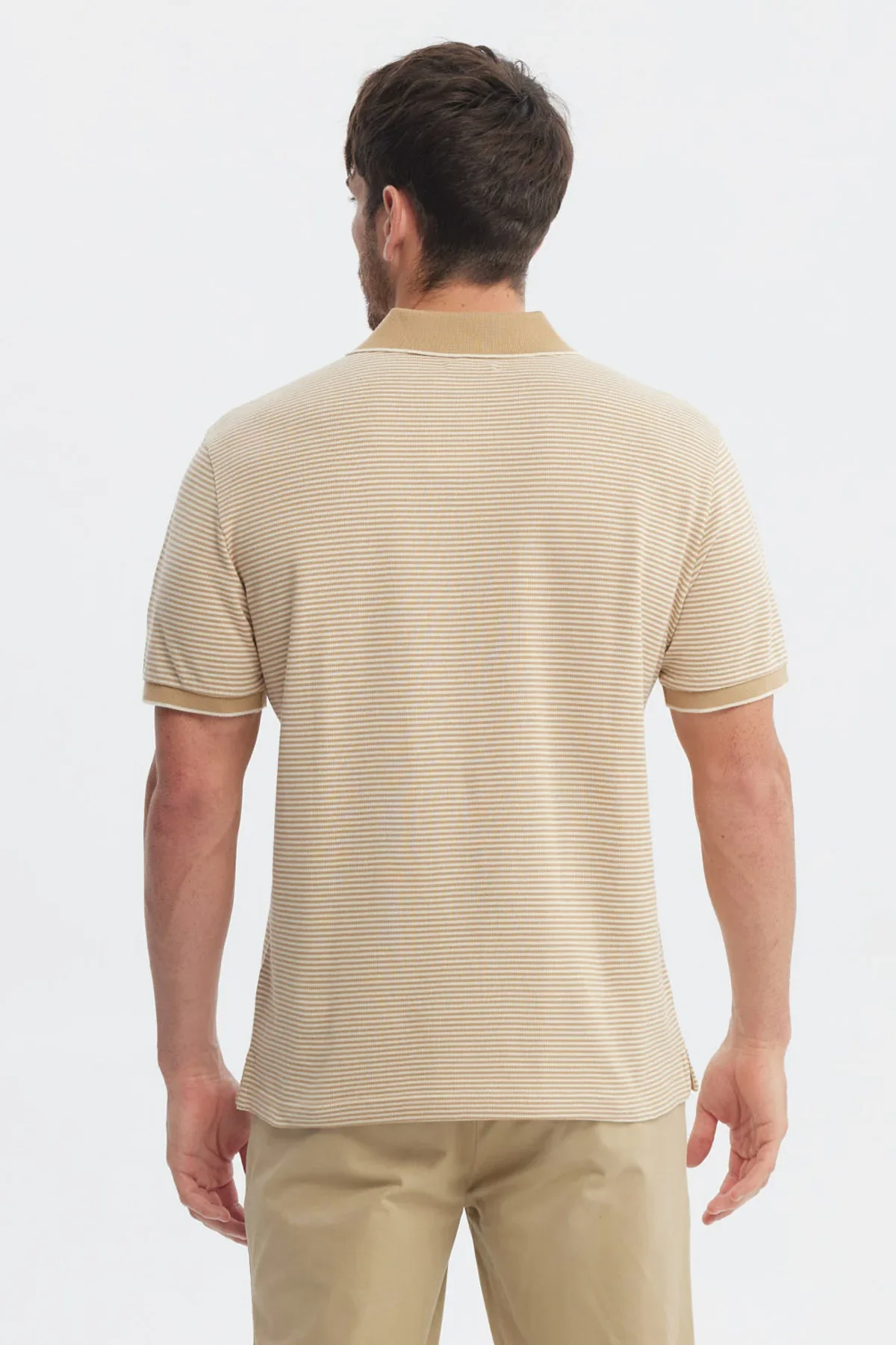 Polera Hombre Pique Rayas Logo Beige - Image 3