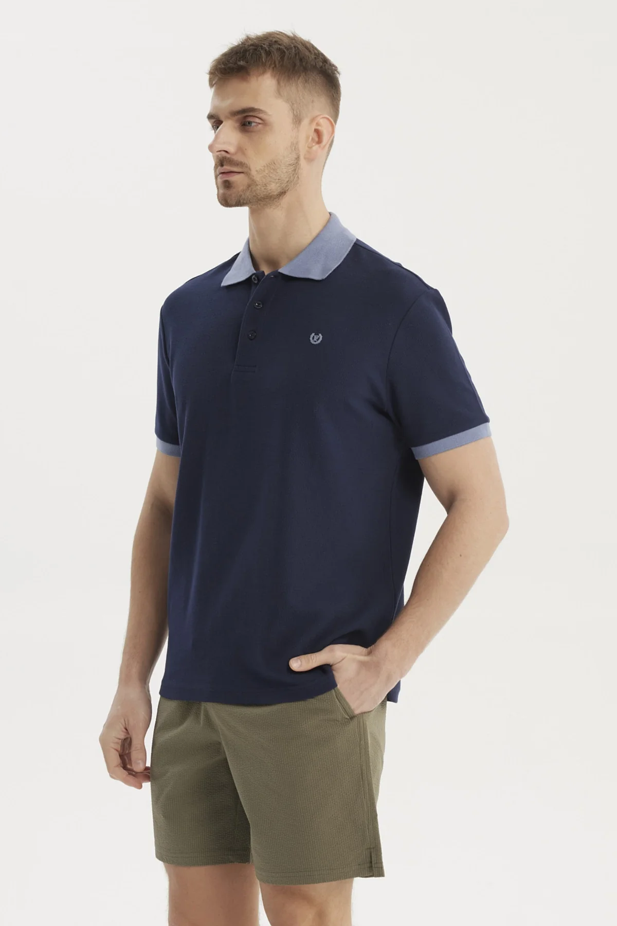 Polera Hombre Pique Wafle Con Botones Azul Marino - Image 2