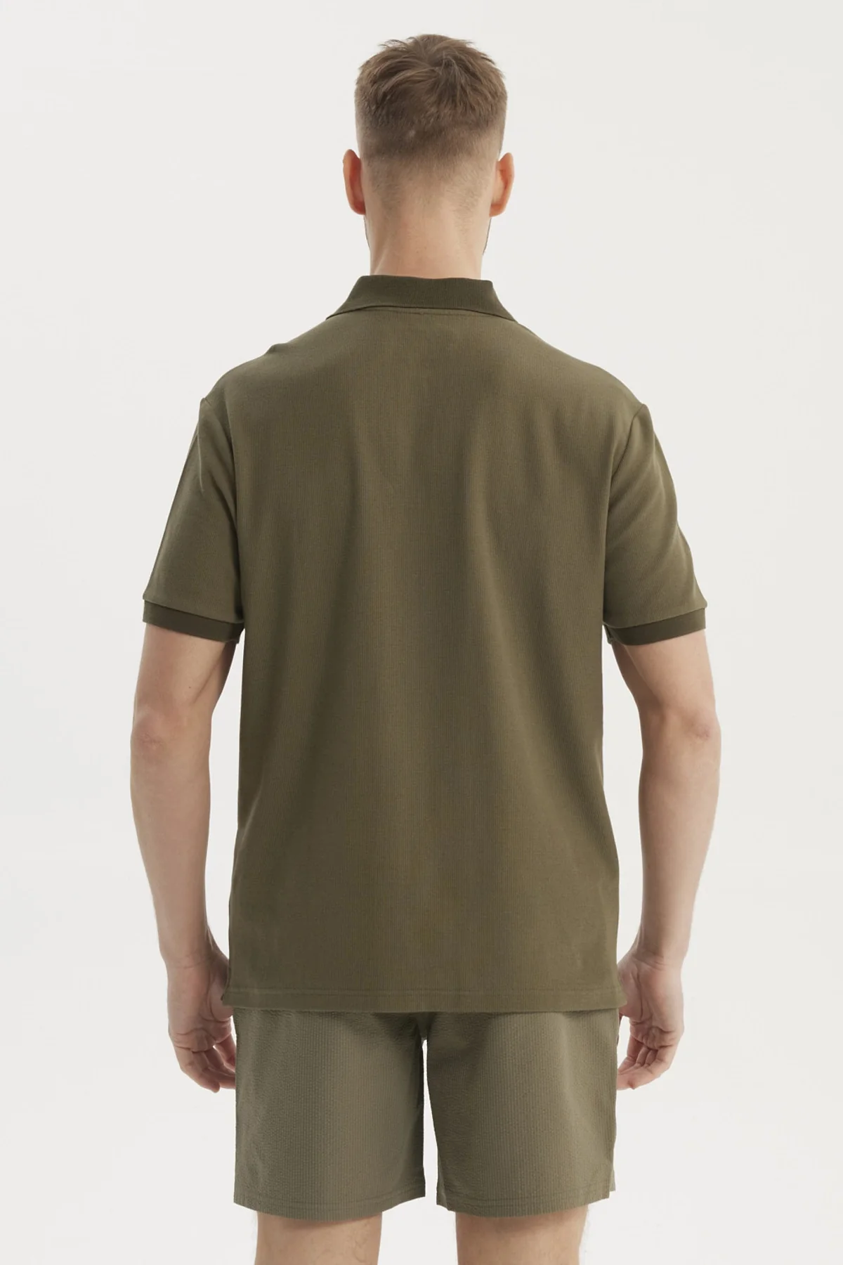 Polera Hombre Pique Wafle Con Botones Verde Olivo - Image 3