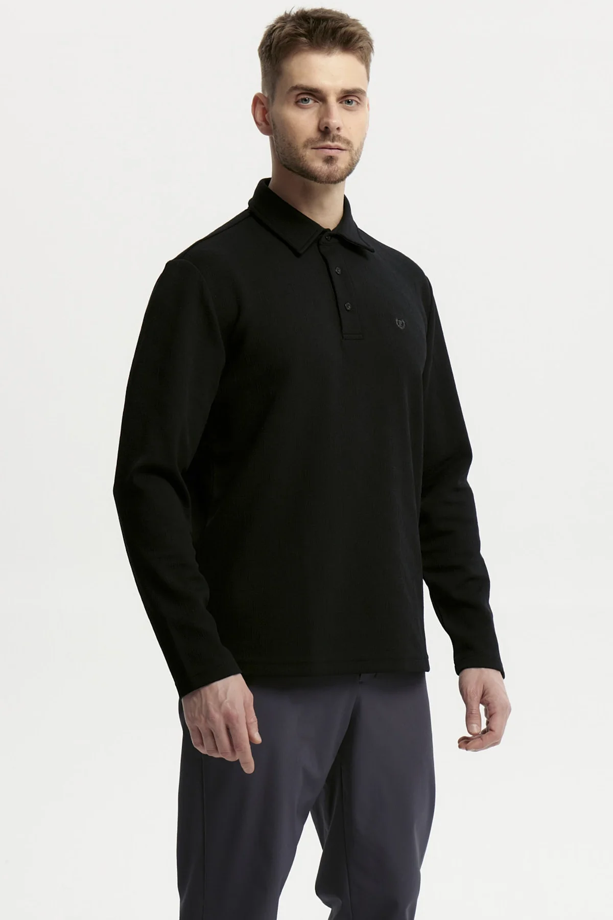 Polera Hombre Slim Cuello Polo Negro - Image 2