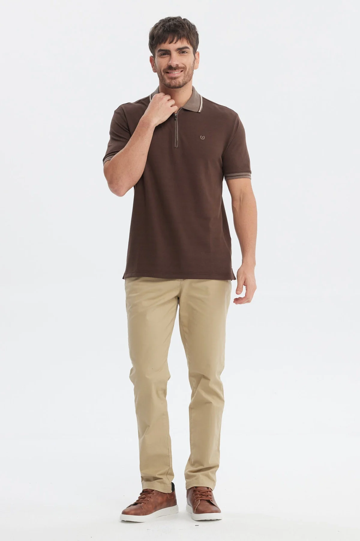 Polera Hombre Textura Cierre Polo Chocolate - Image 4