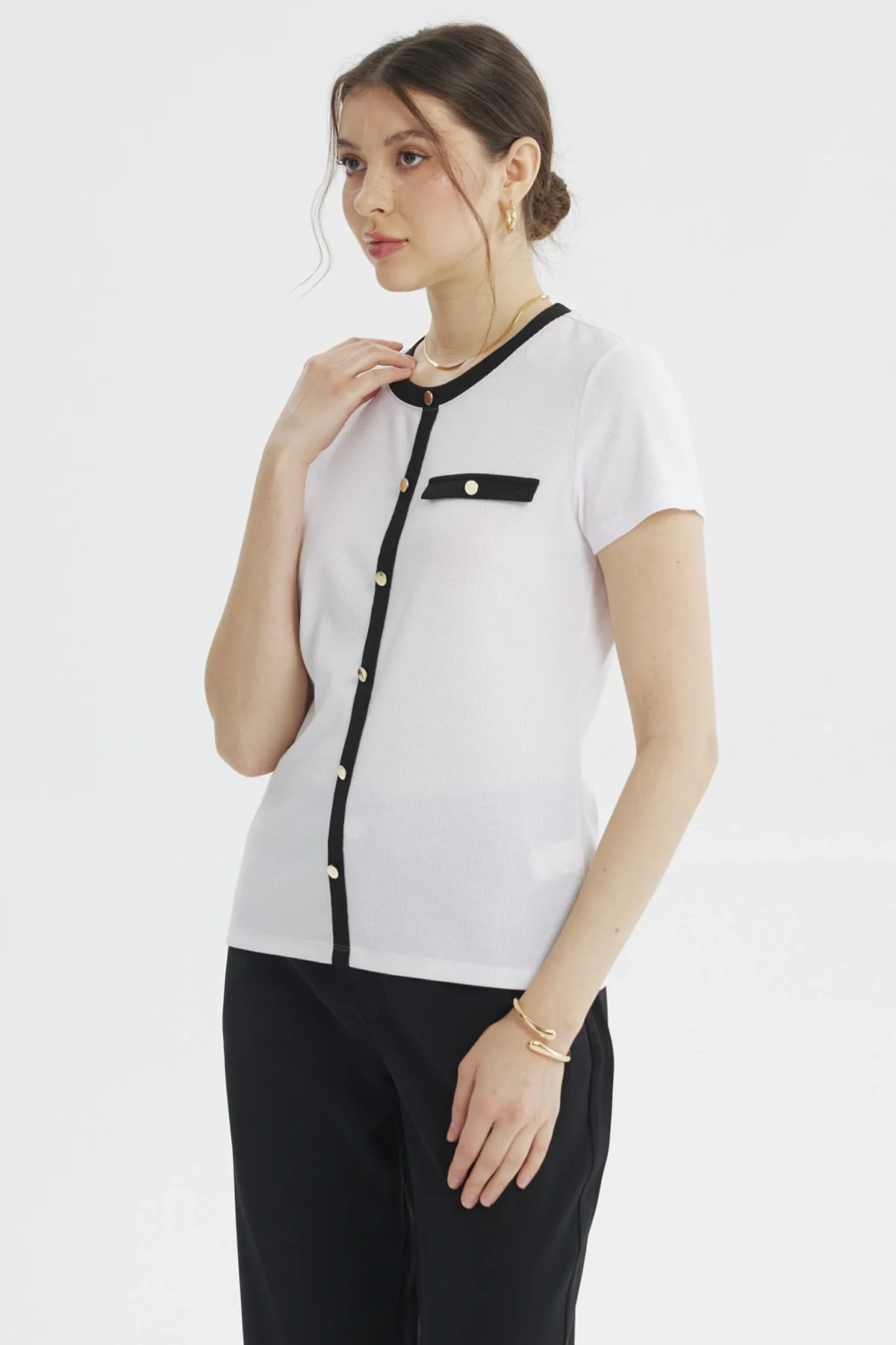 Polera Mujer Abotónado Falso Blanco - Image 2