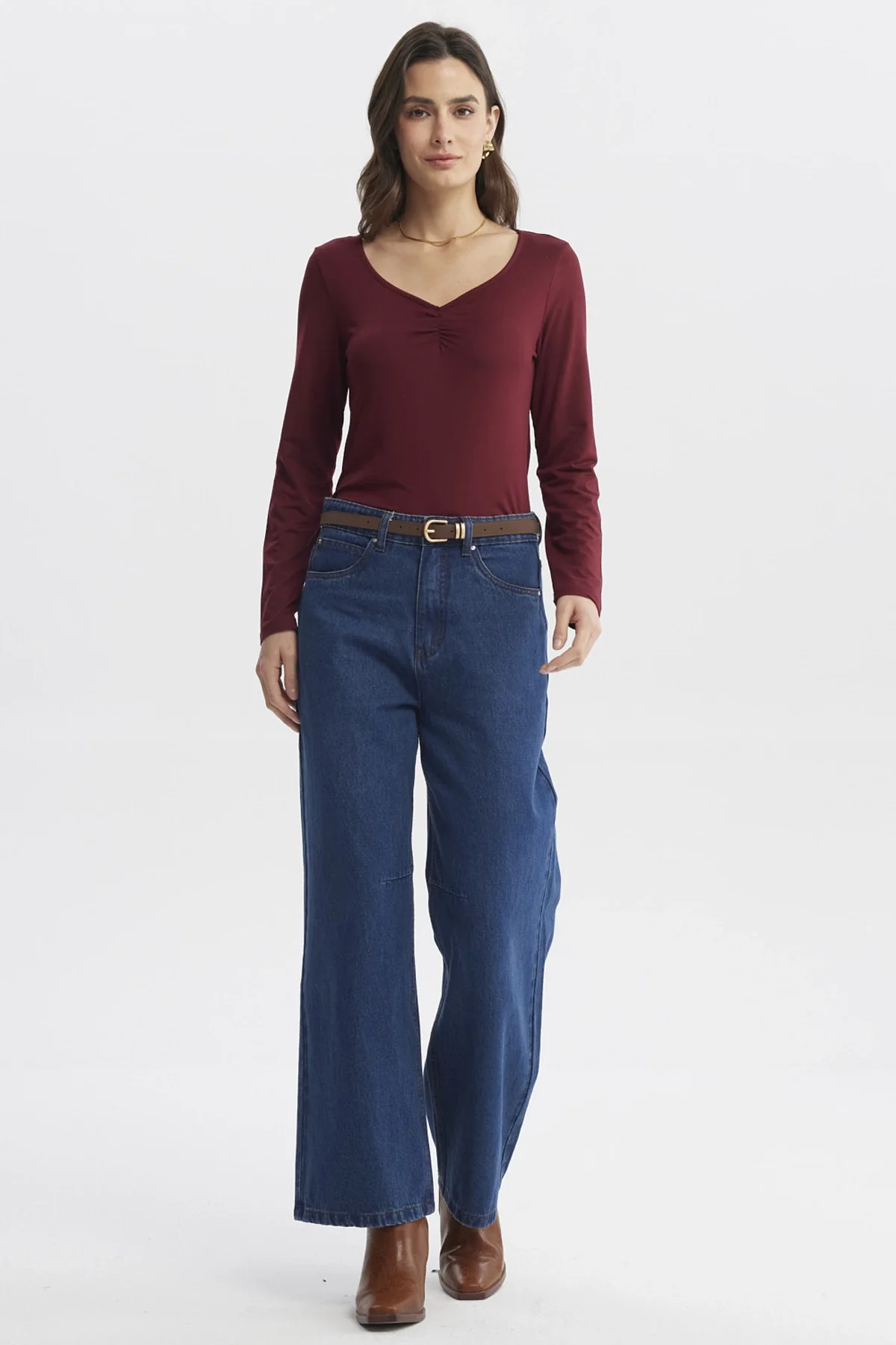 Polera Mujer Ajustado Cuello V Burdeo - Image 4