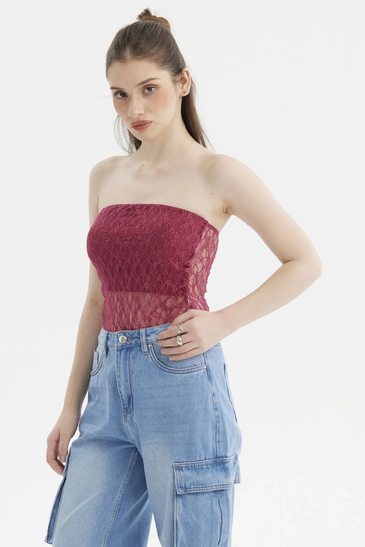 Polera Mujer Ajustado Encaje Magenta - Image 2