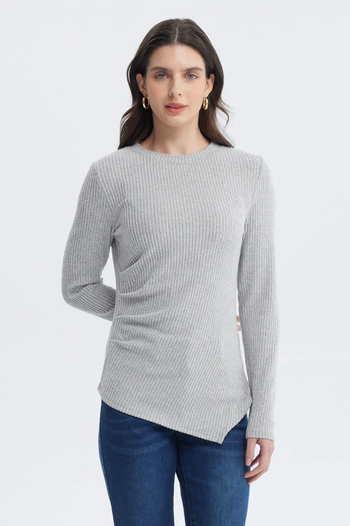 Polera Mujer Ajustado Gris Melange - Image 3