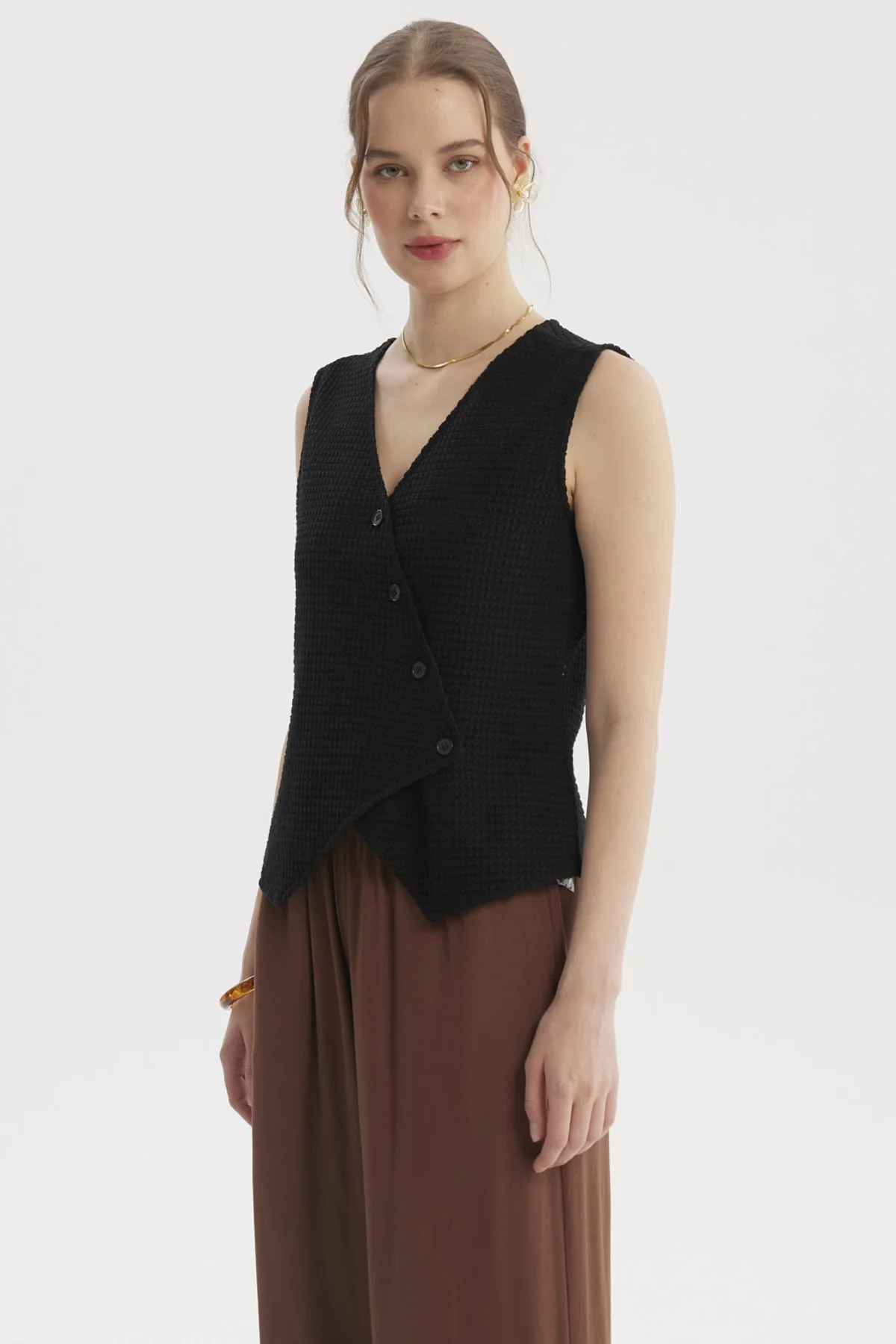 Polera Mujer Aplicación Botones Negro - Image 2