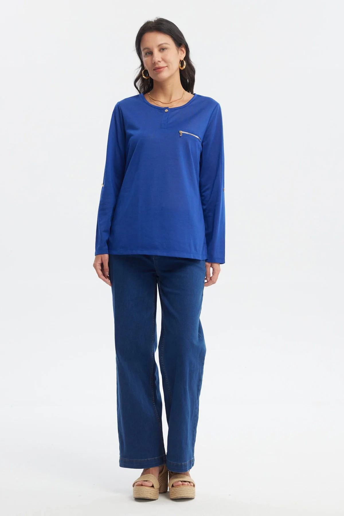 Polera Mujer Aplicación Cierre Azul - Image 4