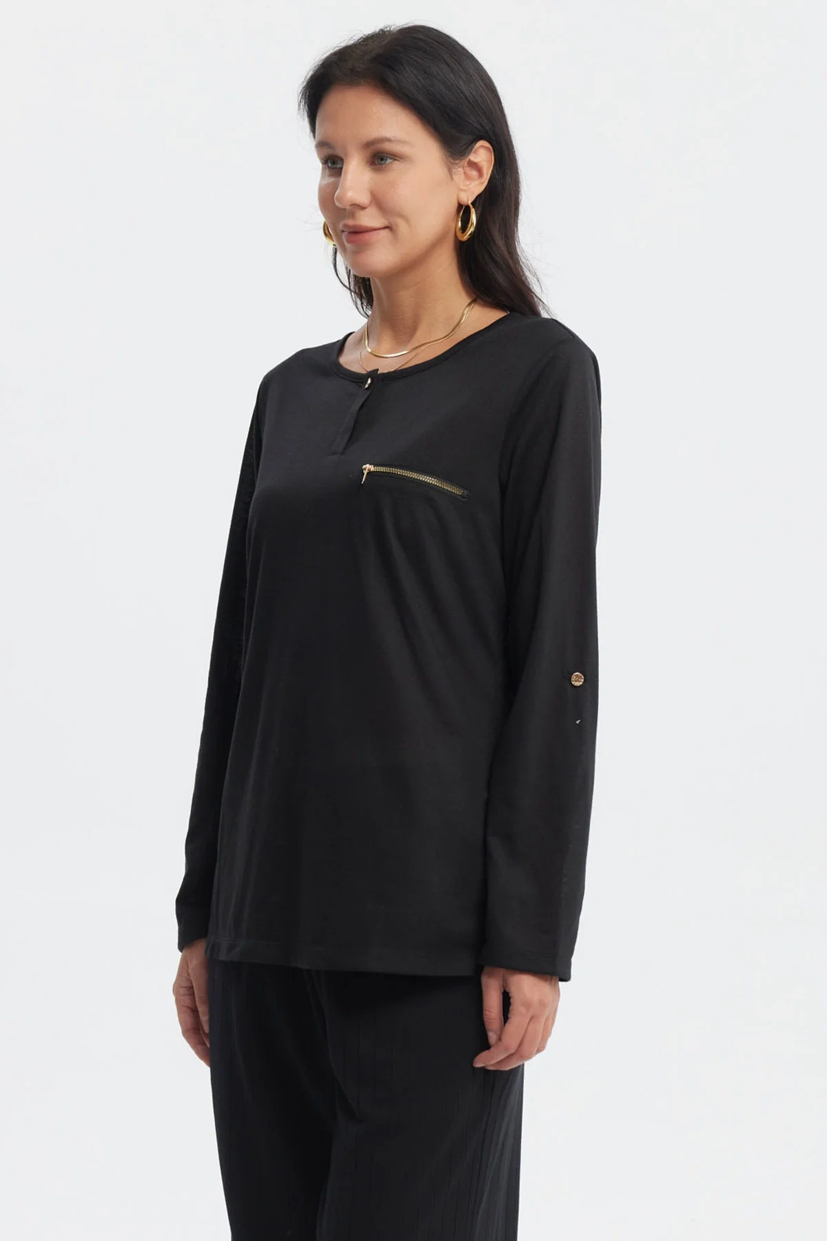 Polera Mujer Aplicación Cierre Negro - Image 2