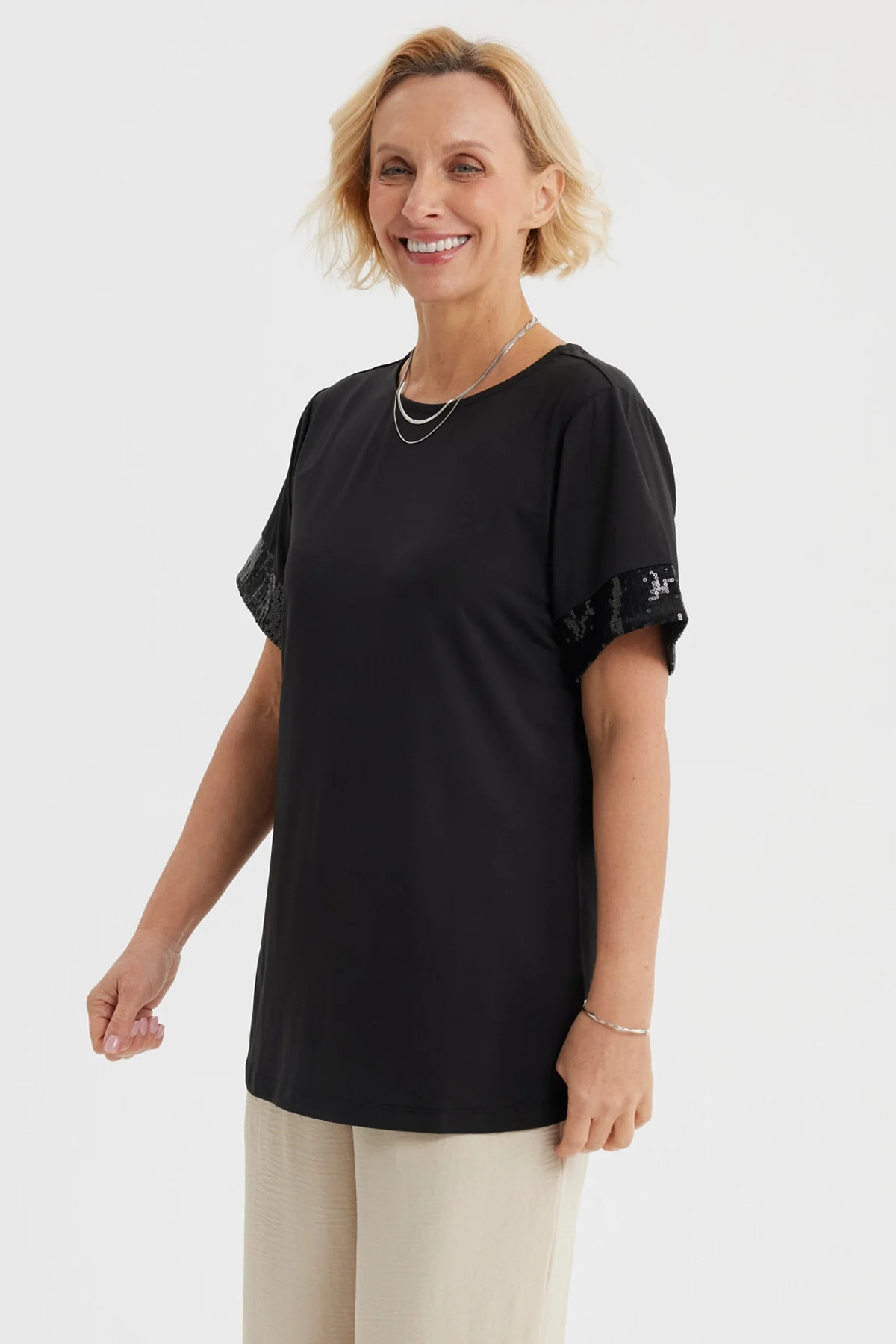 Polera Mujer Aplicación Encaje Negro - Image 2