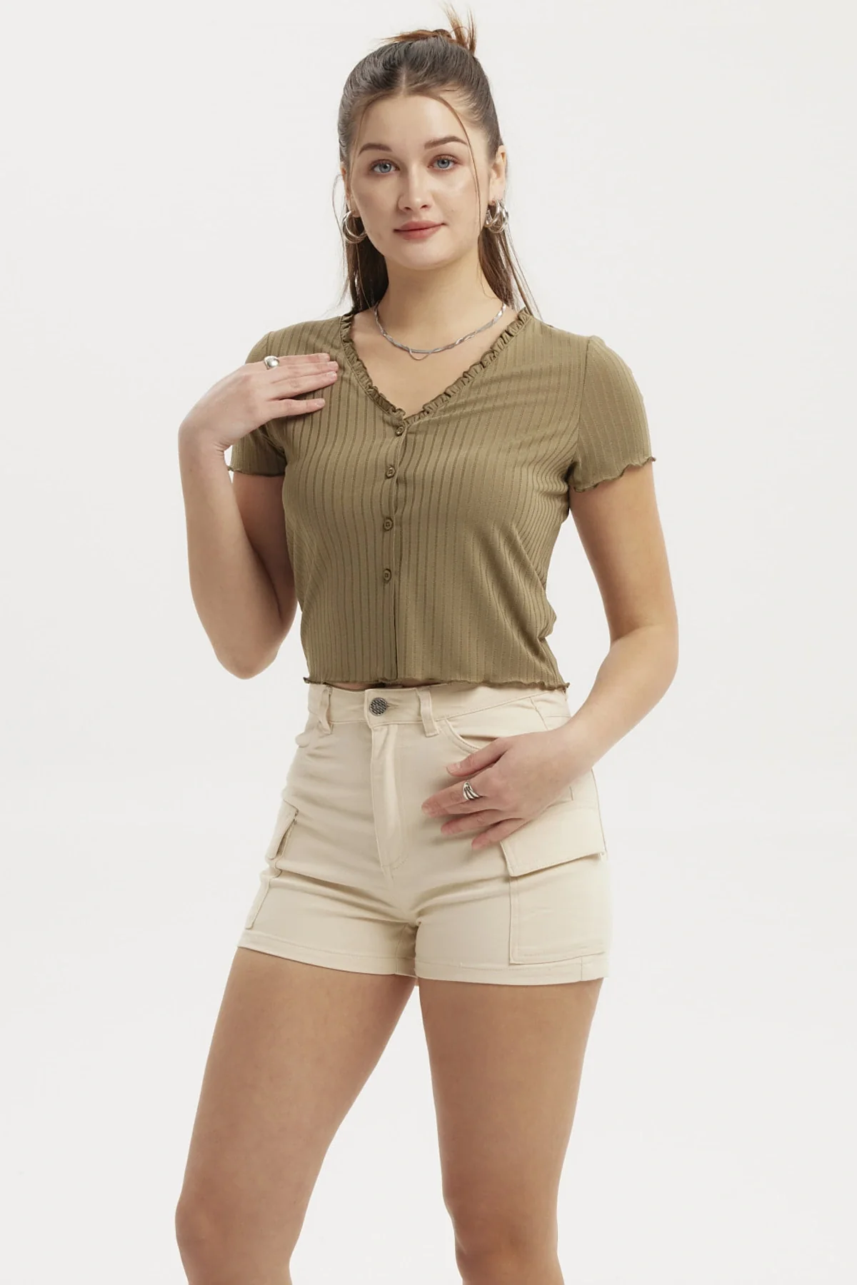 Polera Mujer Aplicación Vuelos Abotonado Verde Claro - Image 2