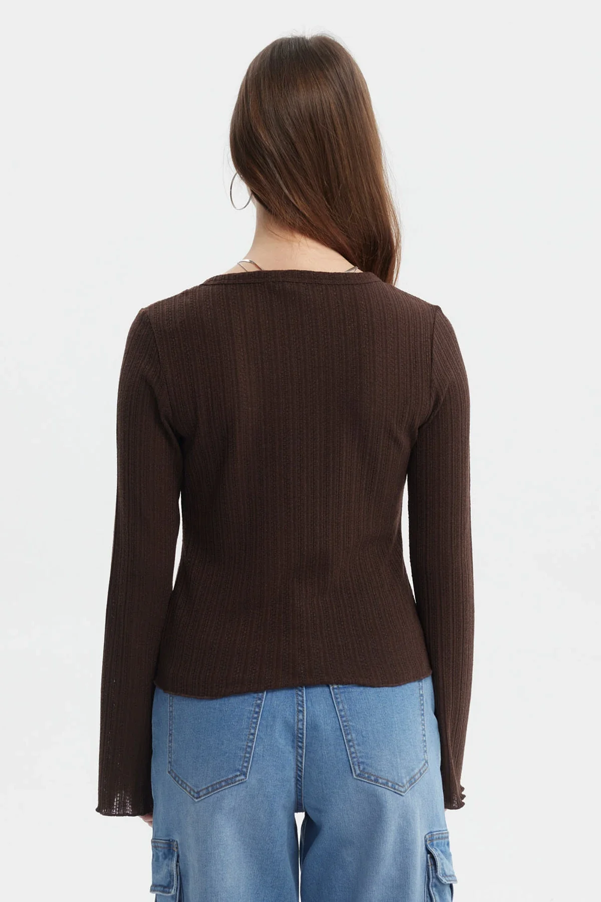 Polera Mujer Asimétrica Botones Café Oscuro - Image 3