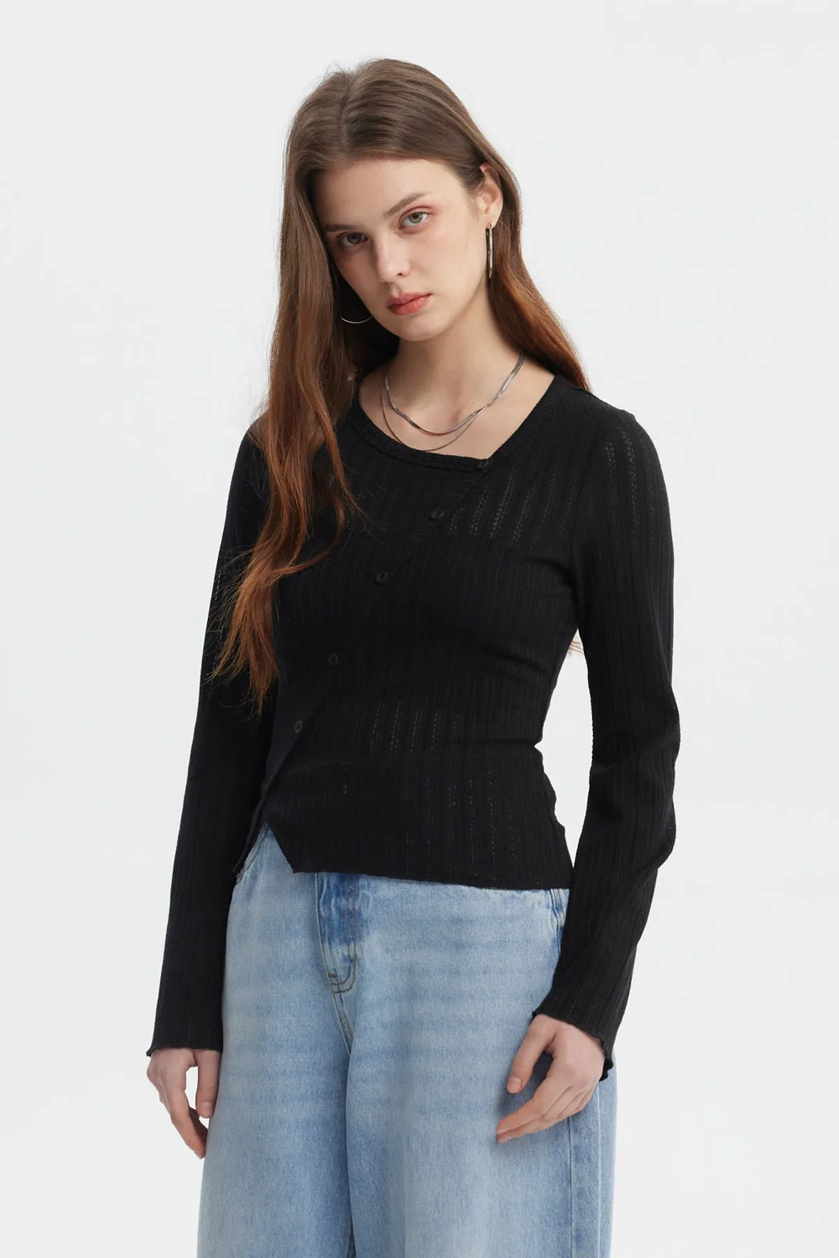 Polera Mujer Asimétrica Botones Negro - Image 2