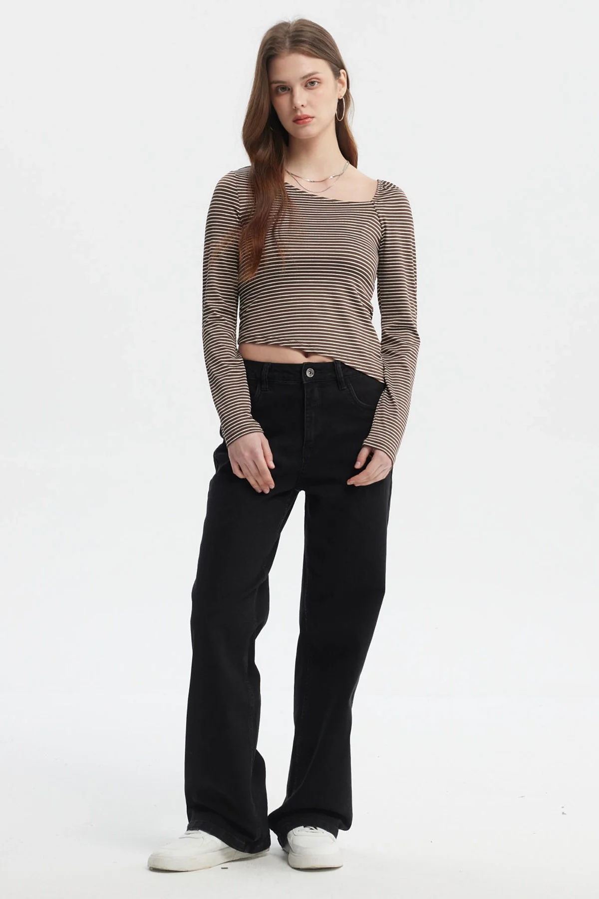 Polera Mujer Asimétrica Rayas Café Oscuro - Image 4