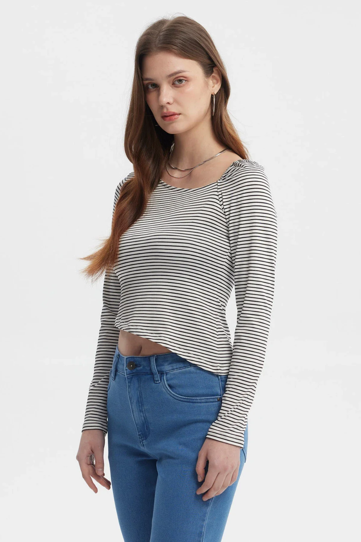 Polera Mujer Asimétrica Rayas Crudo - Image 2