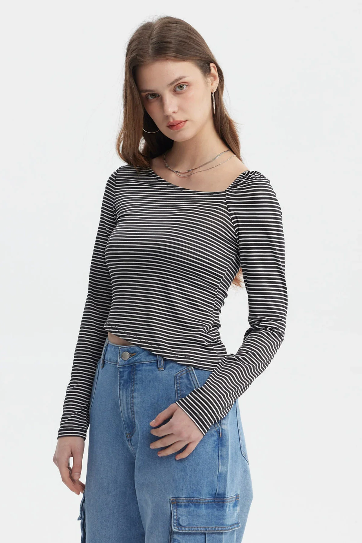 Polera Mujer Asimétrica Rayas Negro - Image 2