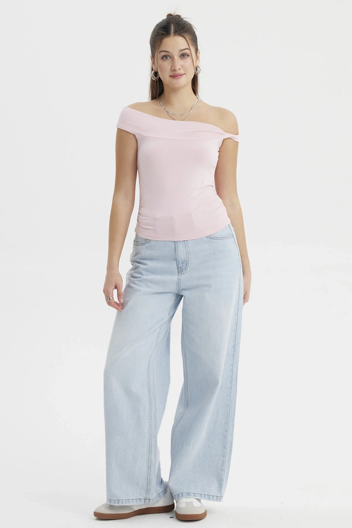 Polera Mujer Bardot Aplicación Nudo Rosado - Image 4