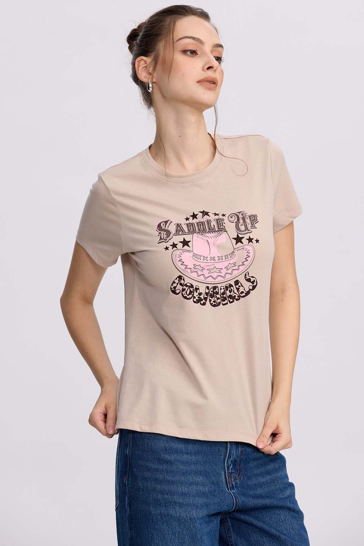 Polera Mujer Básica Print Beige - Image 2