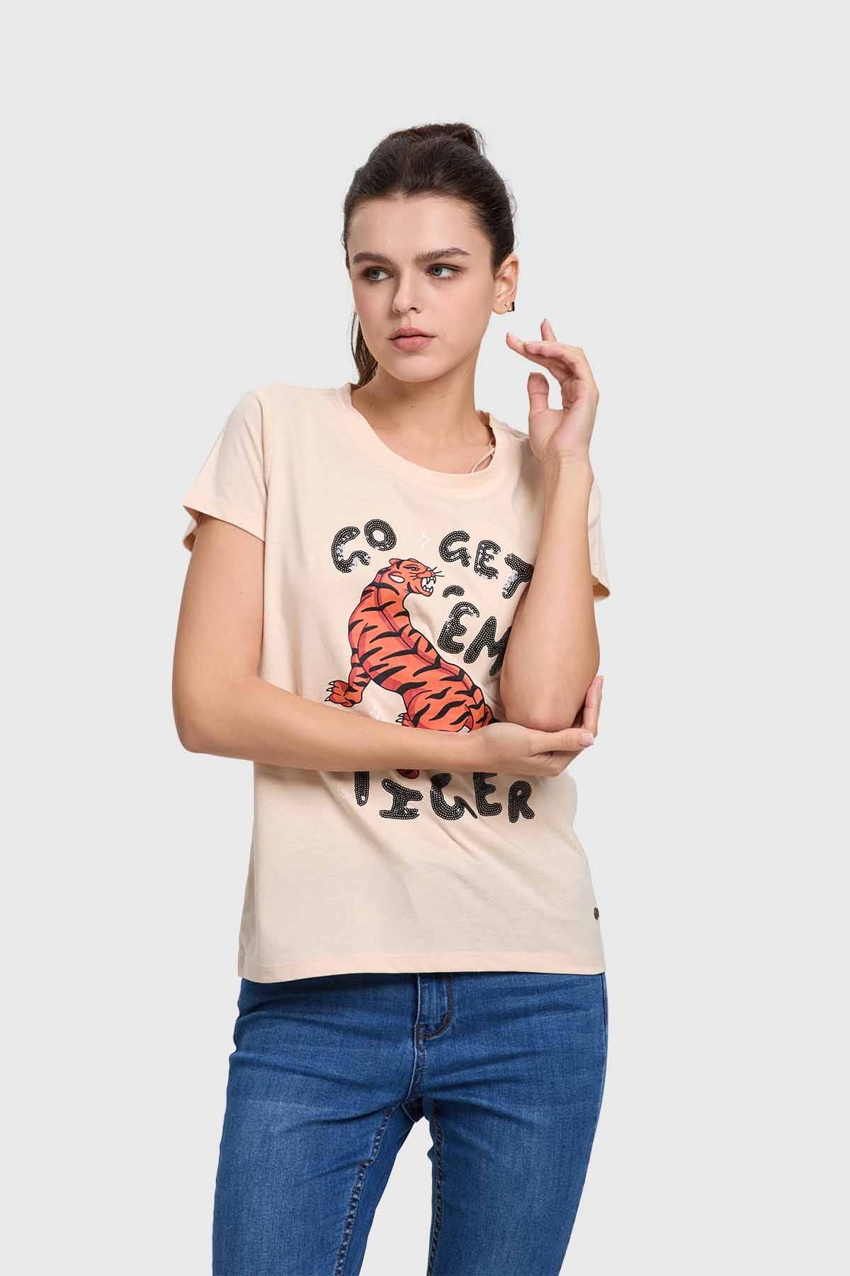 Polera Mujer Básica Print Beige - Image 2