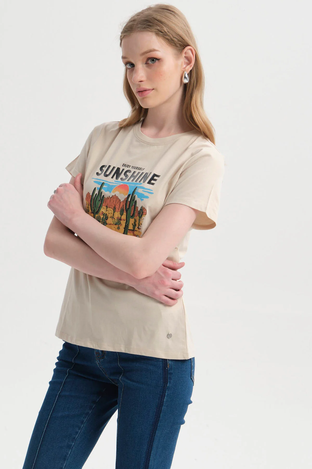Polera Mujer Básica Print Beige Claro - Image 2