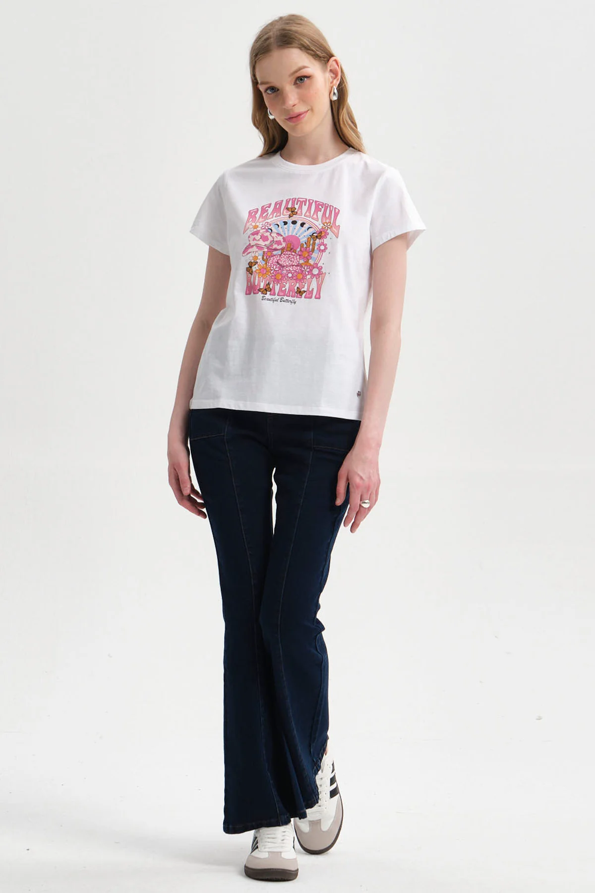 Polera Mujer Básica Print Blanco / Rosado - Image 4