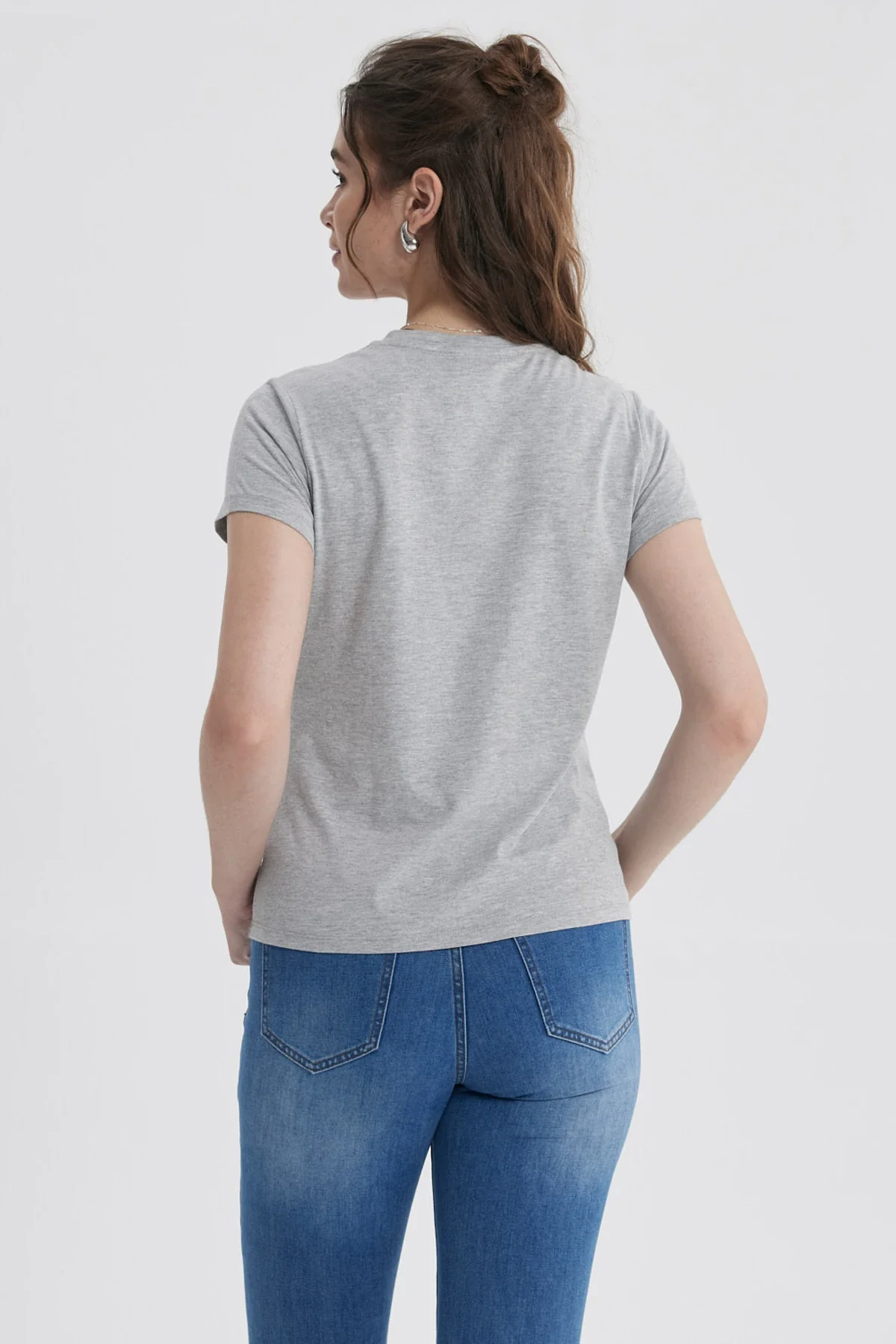 Polera Mujer Básica Print Gris Melange / Rosado - Image 3