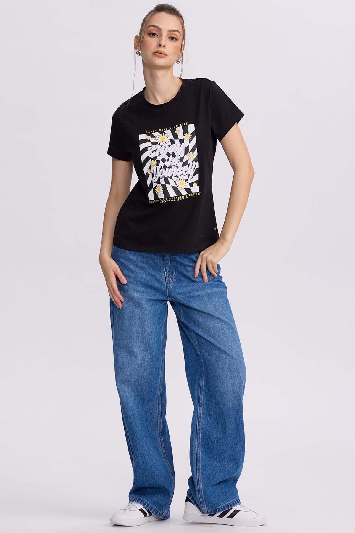 Polera Mujer Básica Print Negro - Image 4