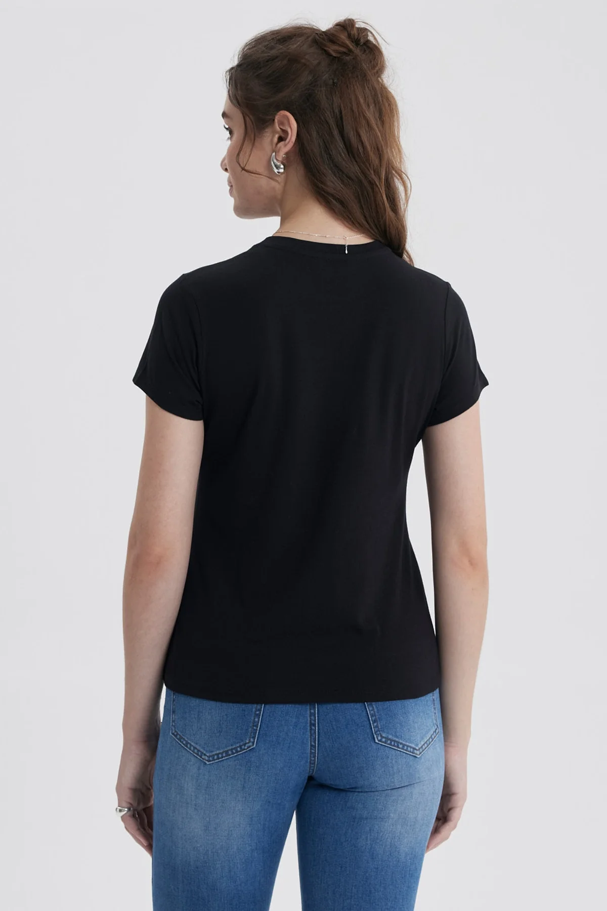 Polera Mujer Básica Print Negro / Coral - Image 3