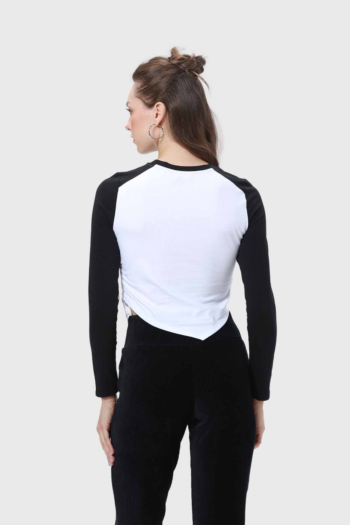 Polera Mujer Bicolor Recogido Negro - Image 3