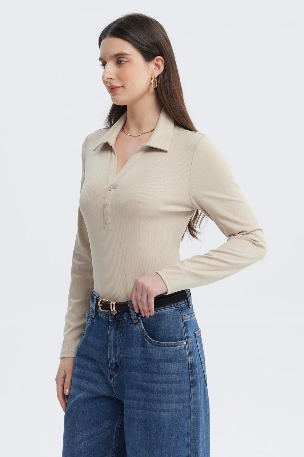 Polera Mujer Body Botones Arena - Image 2
