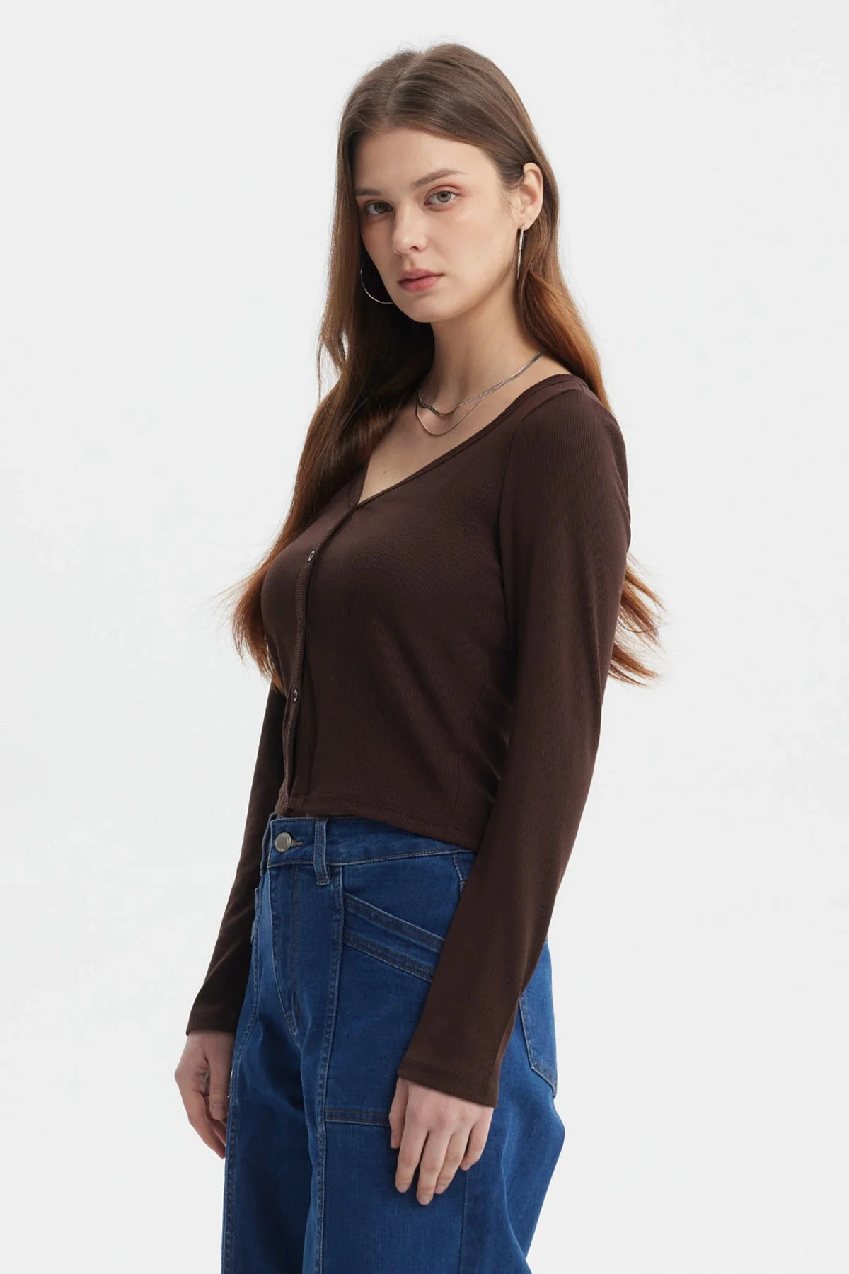 Polera Mujer Botónes Café Oscuro - Image 2