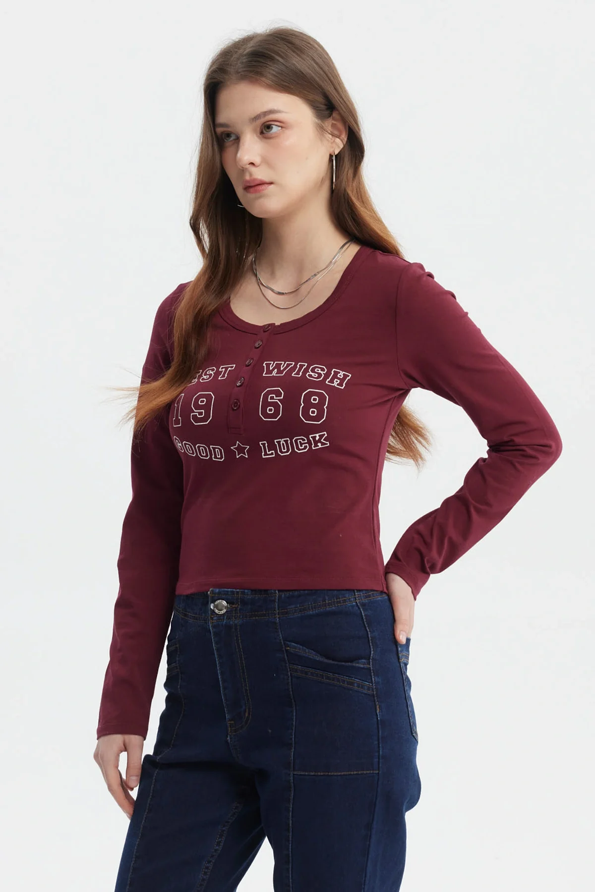 Polera Mujer Botones Cuello Redondo Rojo - Image 2