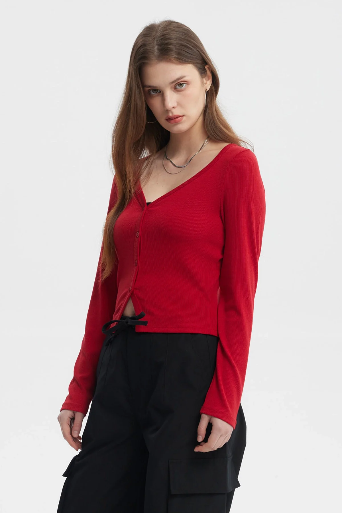 Polera Mujer Botónes Rojo - Image 3