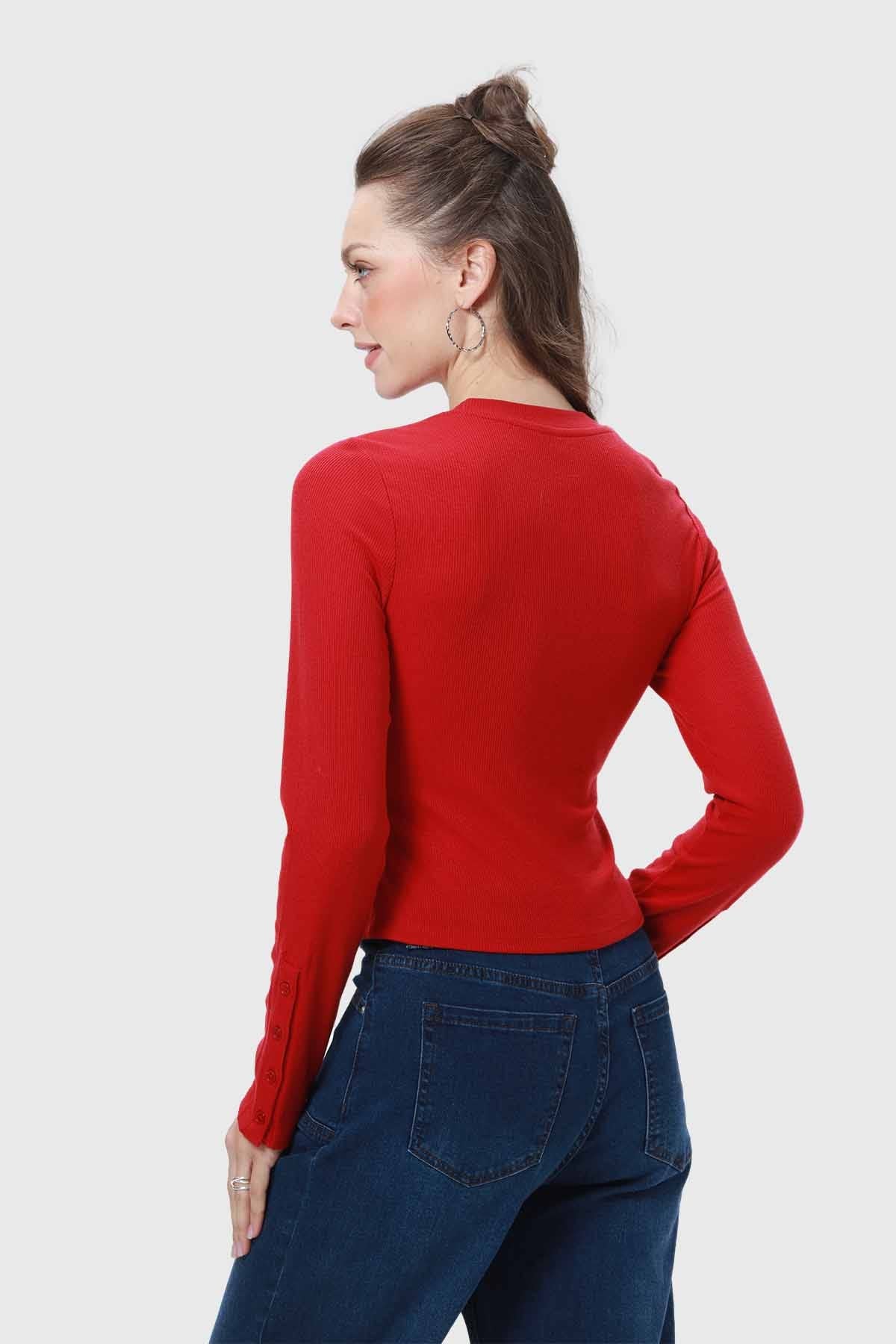 Polera Mujer Botones Rojo - Image 2