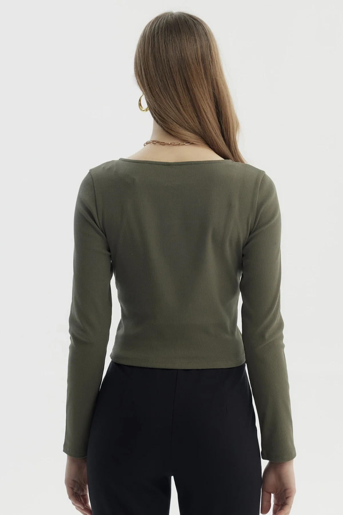Polera Mujer Cierre Delantero Verde Militar - Image 3
