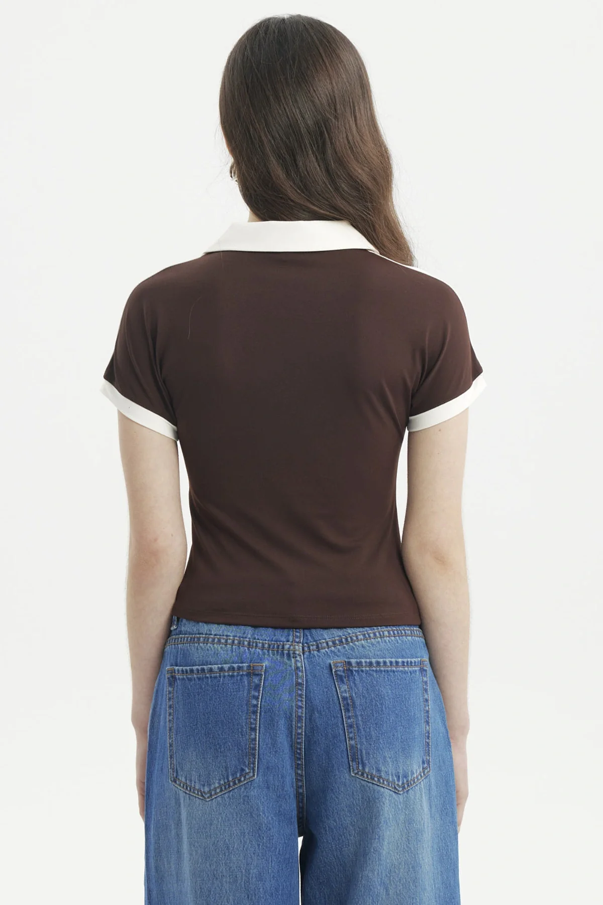 Polera Mujer Color Cuello Polo Café Oscuro - Image 3