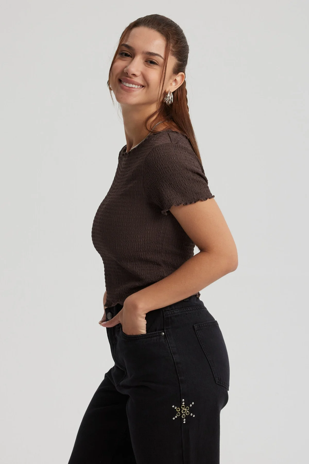 Polera Mujer Con Bardot Detalles Café Oscuro - Image 2