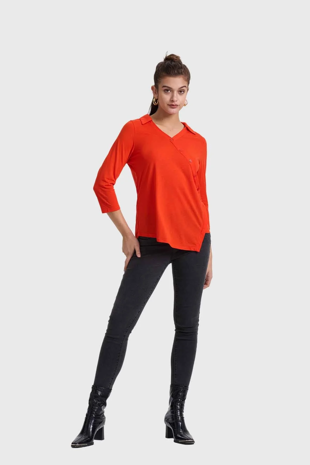 Polera Mujer Con Botones En Diagonal Naranjo - Image 4