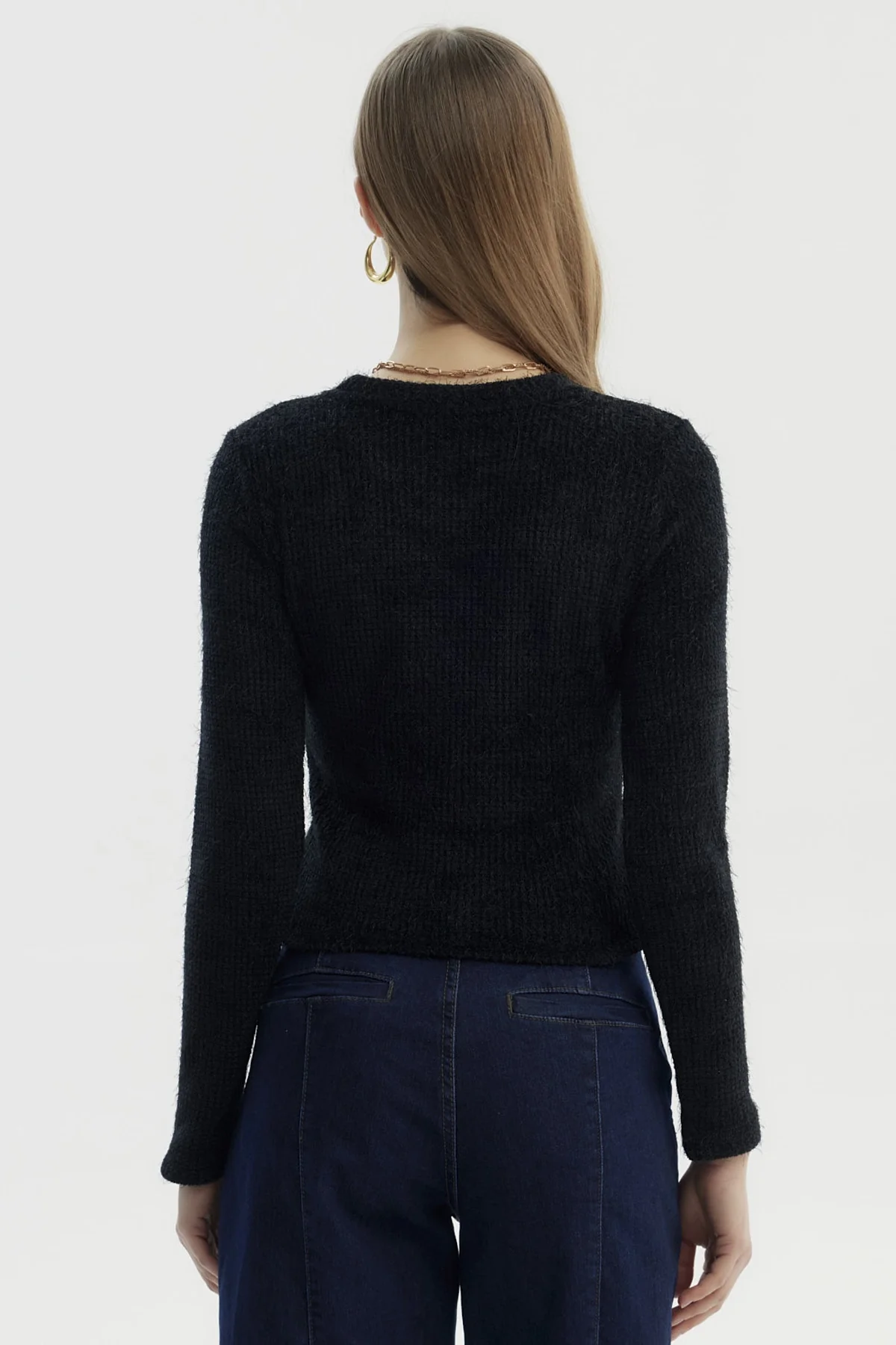 Polera Mujer Con Textura Afelpada Negro - Image 3