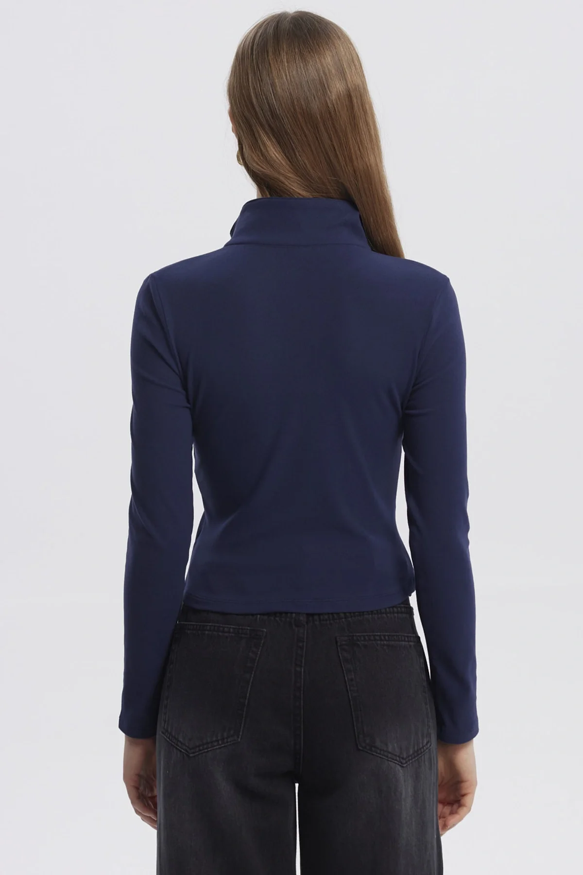 Polera Mujer Con Zipper Azul Oscuro - Image 3