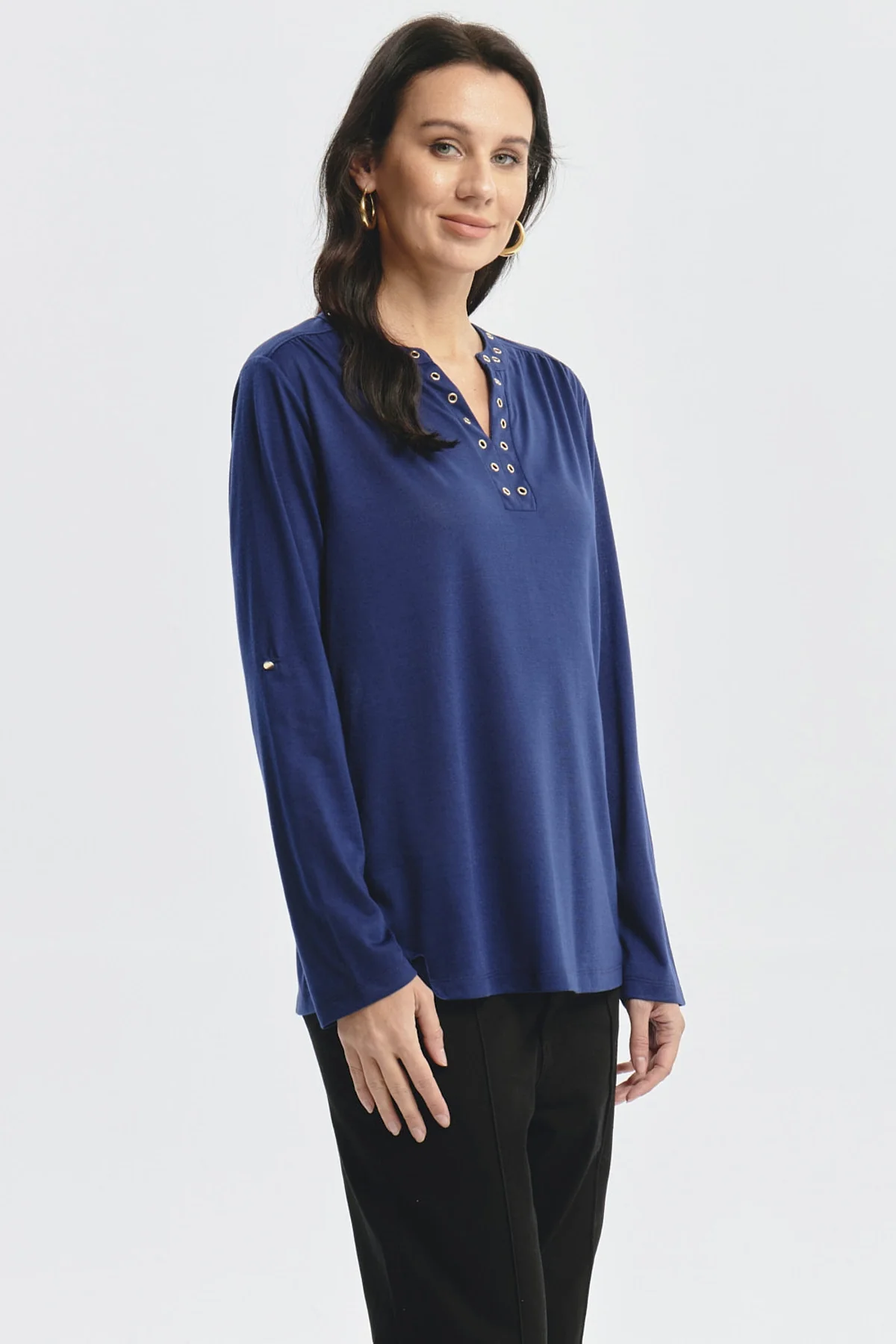 Polera Mujer Cuello Abotónado Azul - Image 2