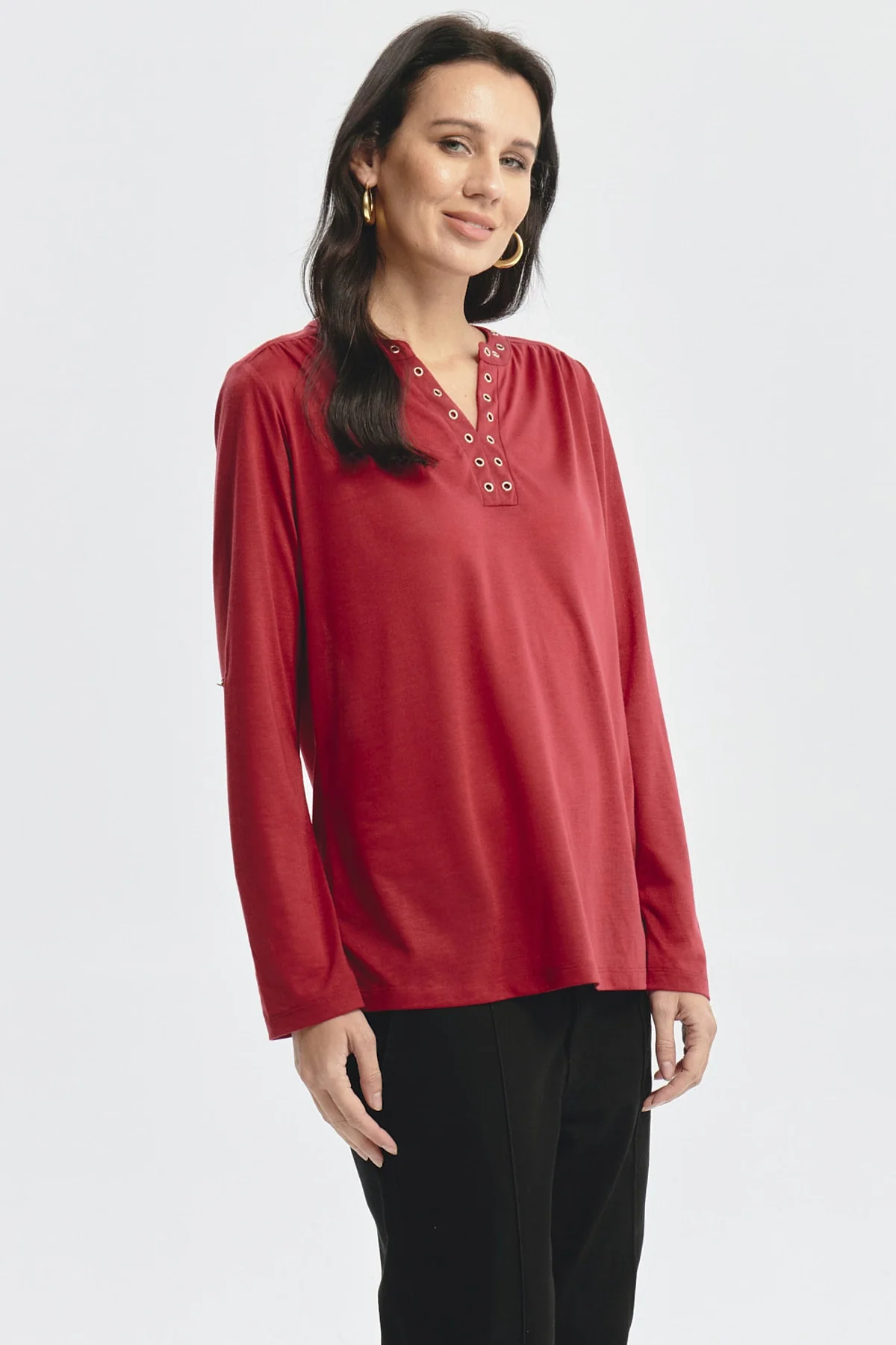 Polera Mujer Cuello Abotónado Rojo - Image 2