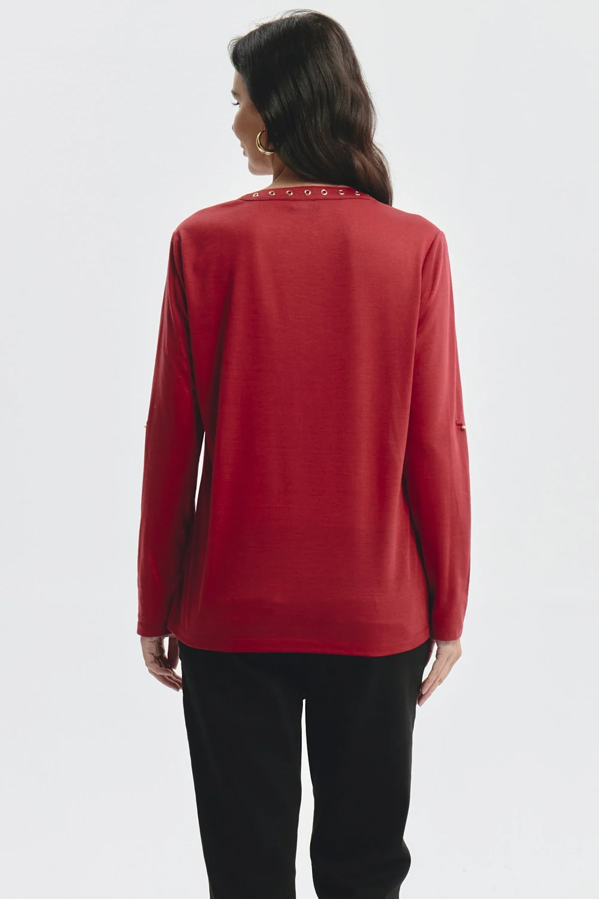 Polera Mujer Cuello Abotónado Rojo - Image 3