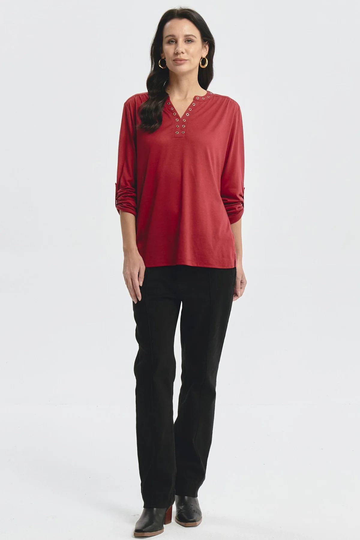 Polera Mujer Cuello Abotónado Rojo - Image 4