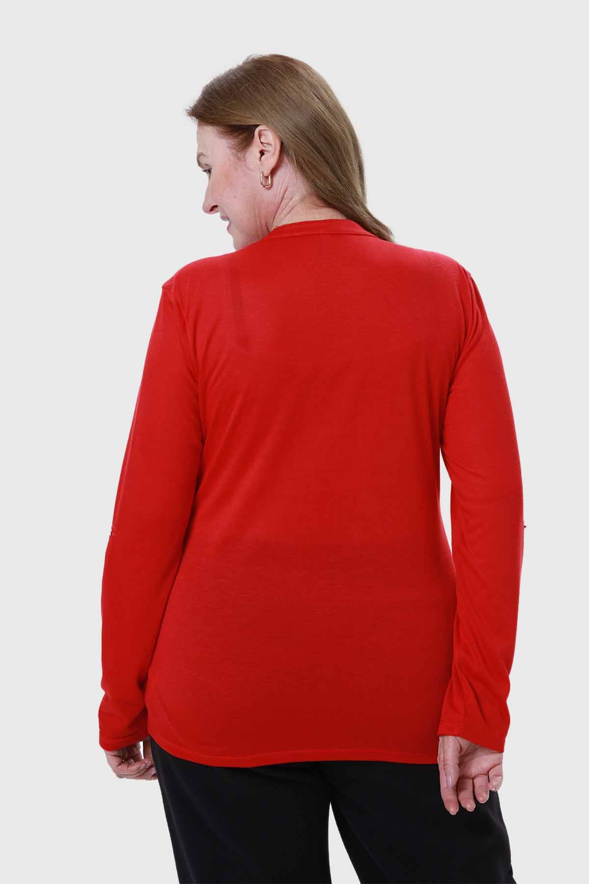 Polera Mujer Cuello Abotonado Rojo - Image 3