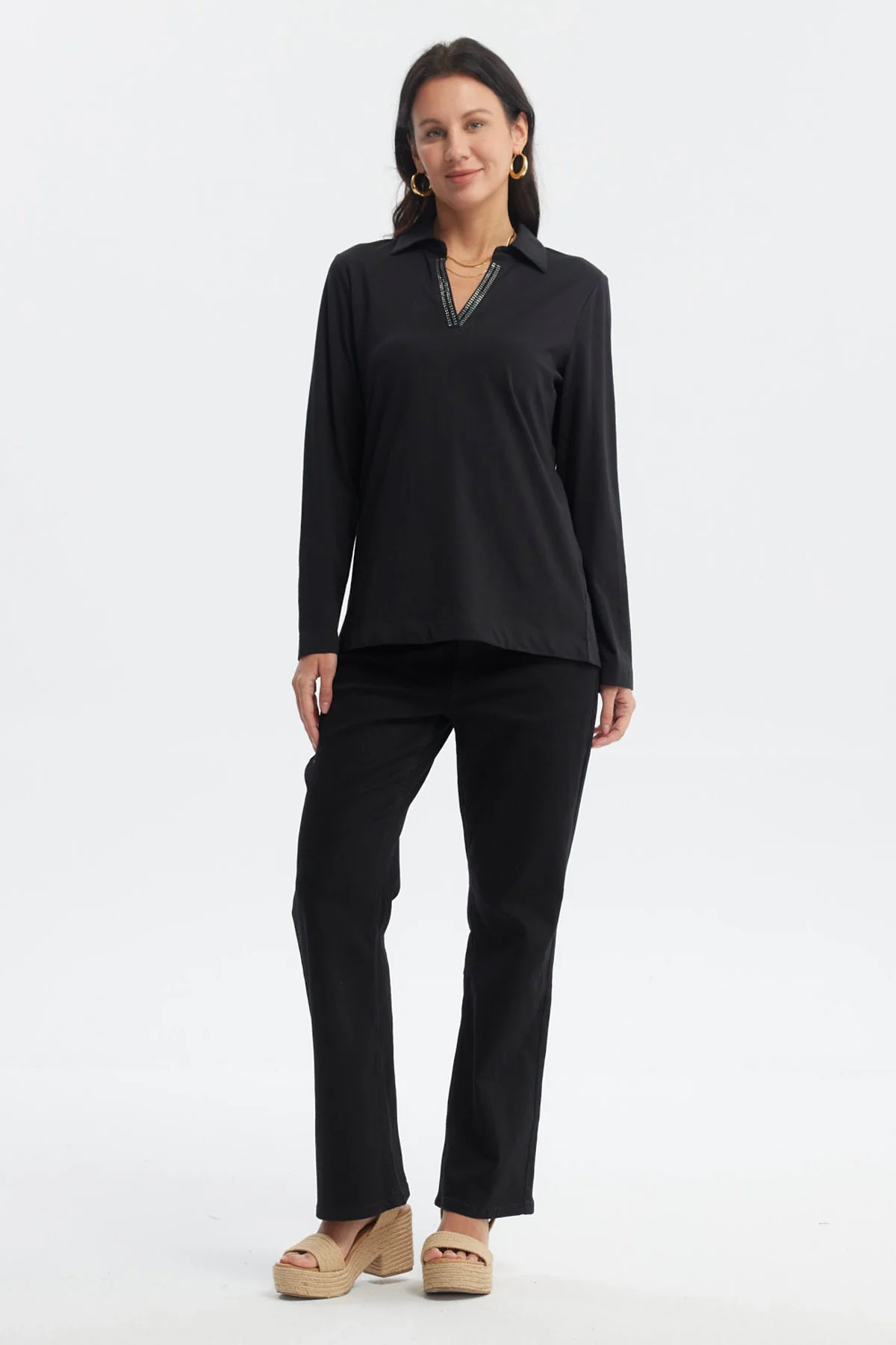 Polera Mujer Cuello Camisero Negro - Image 4