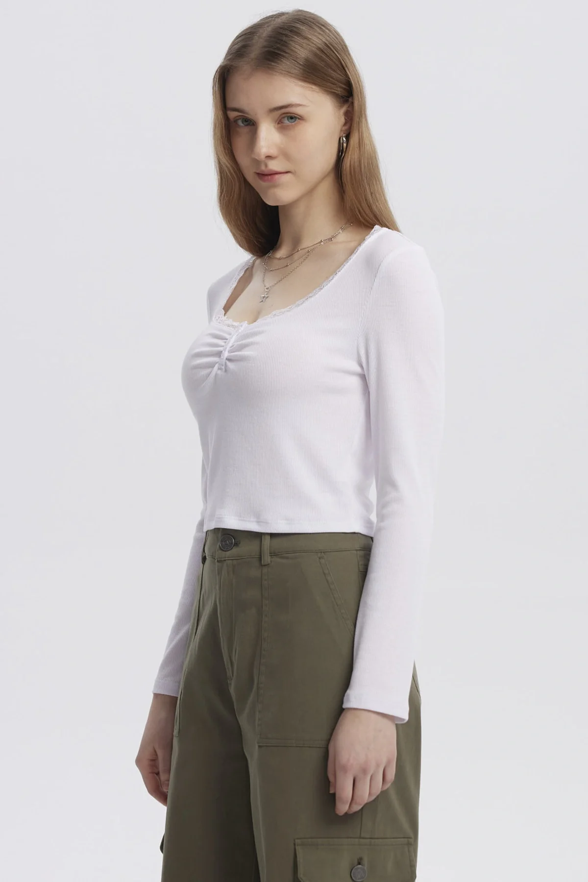 Polera Mujer Cuello V Ajustado Blanco - Image 2