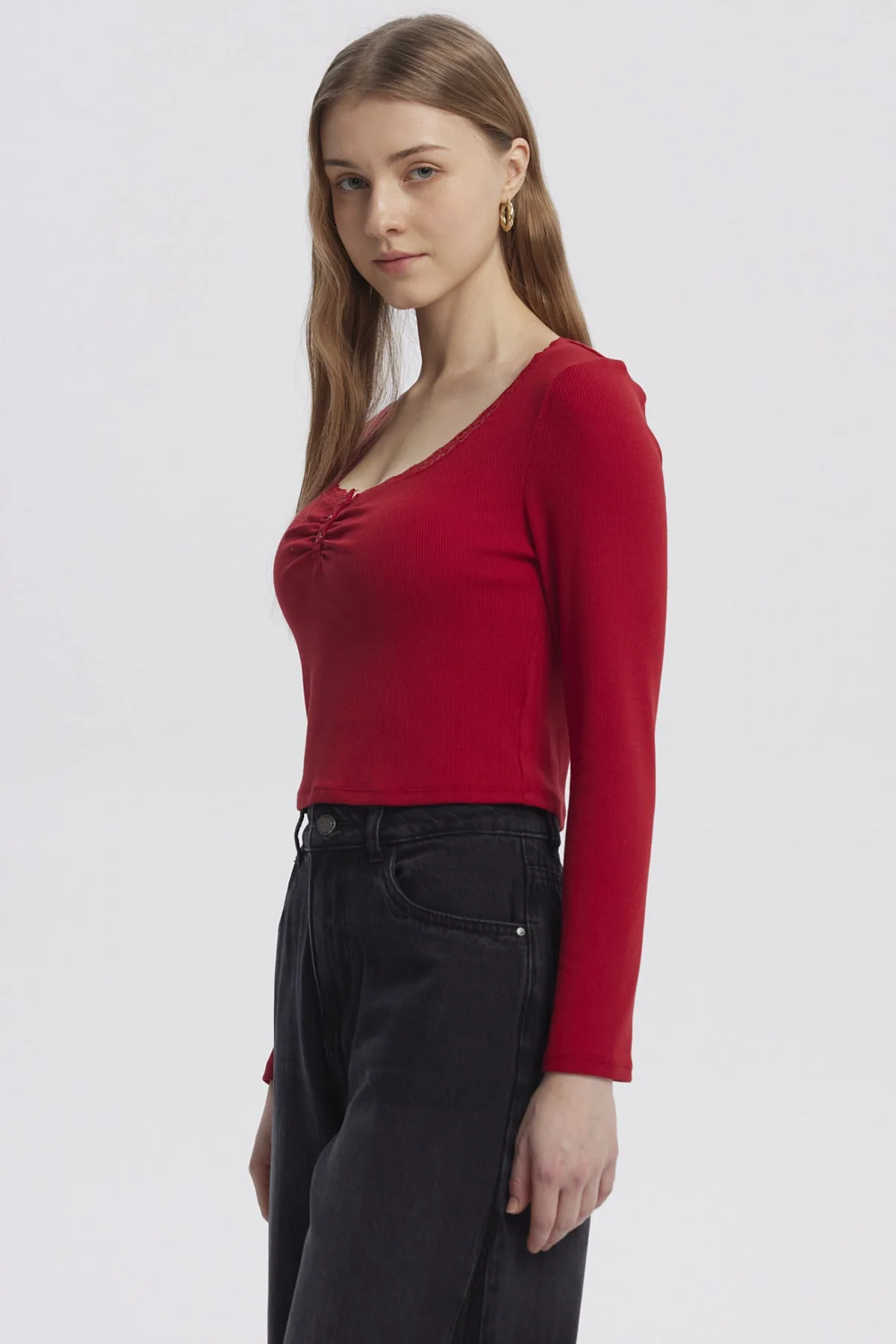 Polera Mujer Cuello V Ajustado Rojo - Image 2